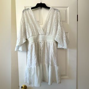 White 3/4 Sleeve Mini Dress